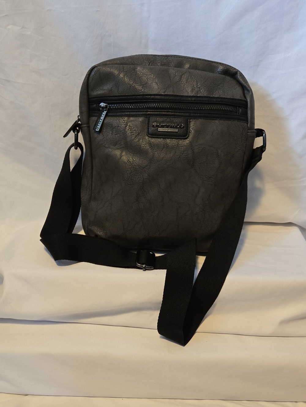 Buffalo David Bitton Grey Leather-Look Crossbody Messenger Bag